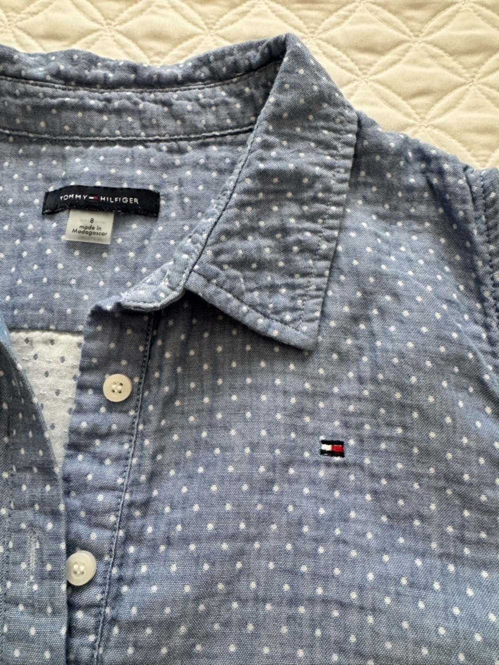 NWOT Tommy Hilfiger Blue Sleeveless Button-Front Polka Dot Shirt Dress Size 8 - Picture 13 of 16